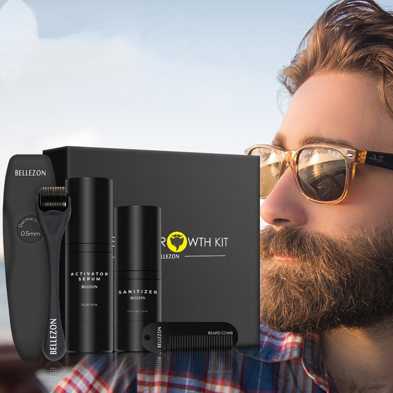 Beard Growth Kit – Microneedle Roller & Growth Serum Set