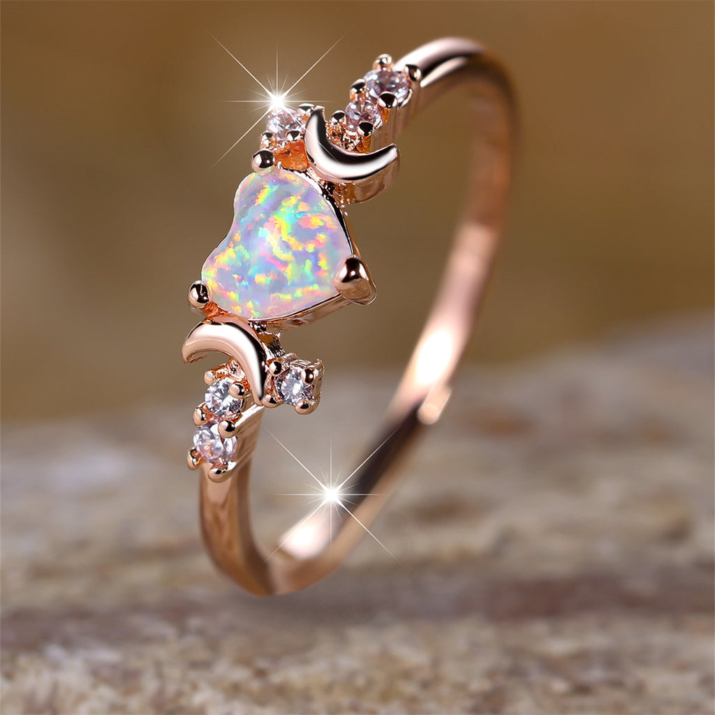 Women's Moon Three-Claw Opal Ring | Platinum White Copper Jewelry Sizes 6–10