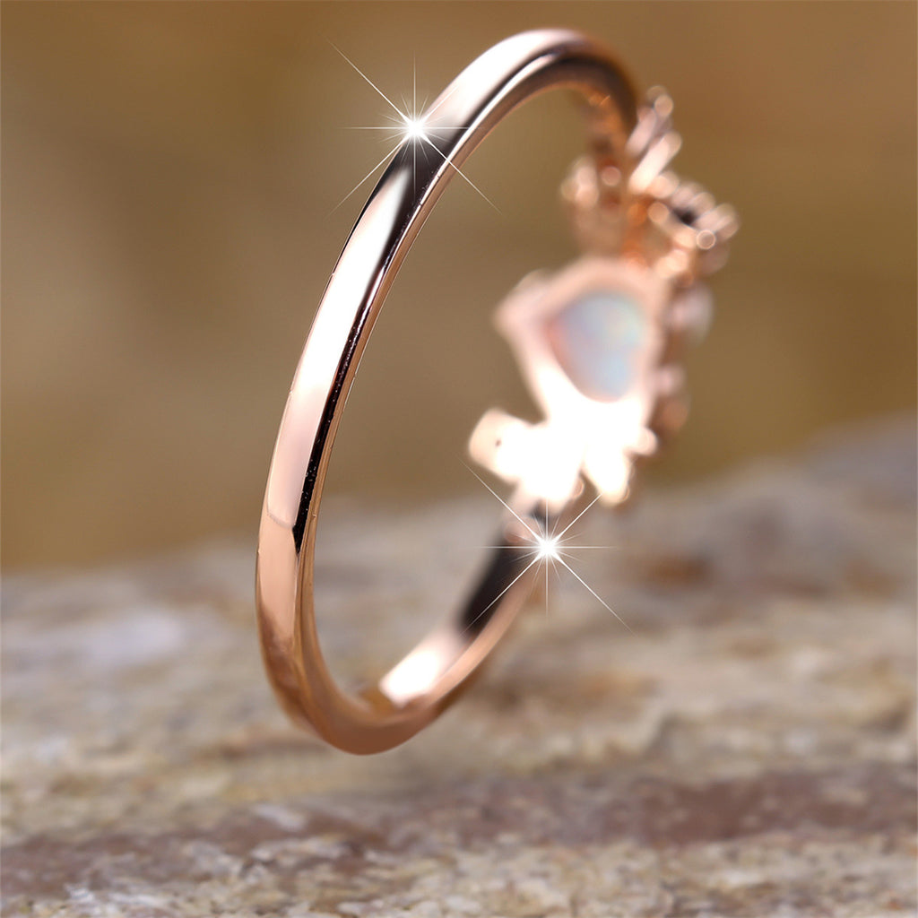 Women's Moon Three-Claw Opal Ring | Platinum White Copper Jewelry Sizes 6–10