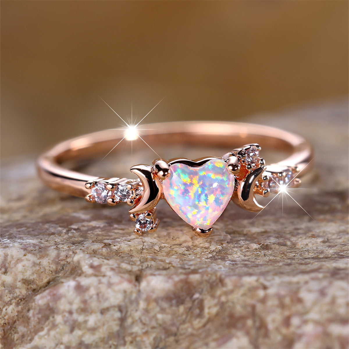 Women's Moon Three-Claw Opal Ring | Platinum White Copper Jewelry Sizes 6–10