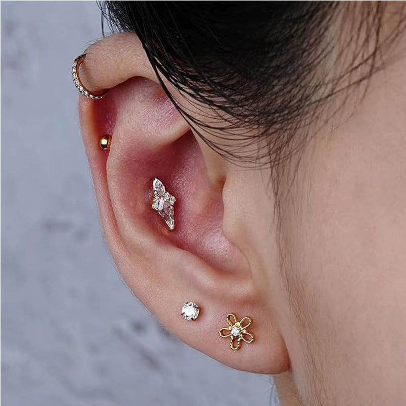 Women's Zircon Flower Earrings | Crystal Cluster Stainless Steel Studs