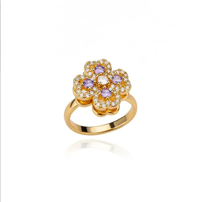 Luxury Zircon Adjustable Ring for Women | Stainless Steel Four-Leaf Clover Jewelry