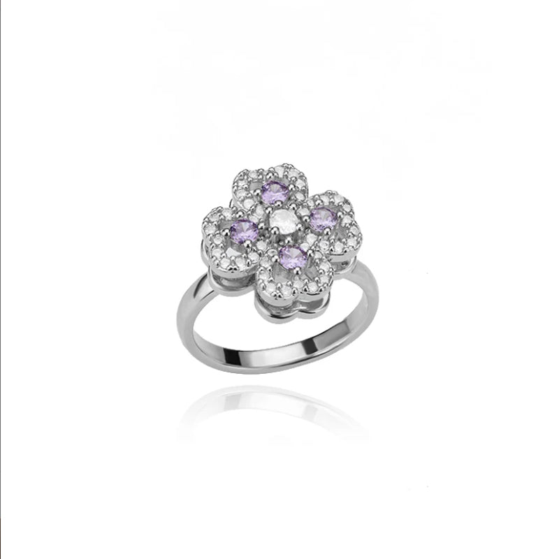Luxury Zircon Adjustable Ring for Women | Stainless Steel Four-Leaf Clover Jewelry