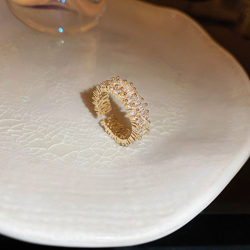 Women's Pearl Zircon Open Ring | Elegant Geometric Gold Copper Jewelry